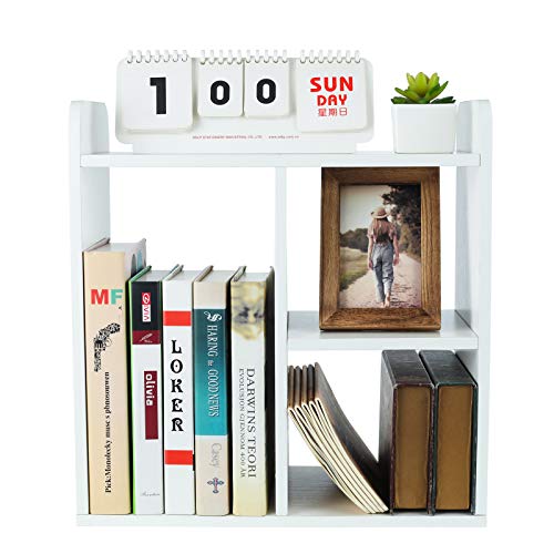 Pag Desktop Shelf Freestanding Wood Small Bookshelf Desk Supplies Organizers And Accessories Storage Display Rack Office Decor For Women, White #TOP1