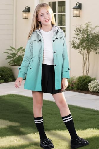 Image of Betusline Girl's Single Breasted Trench Coat Hooded Dress Coat Outerwear, 2-14 Years