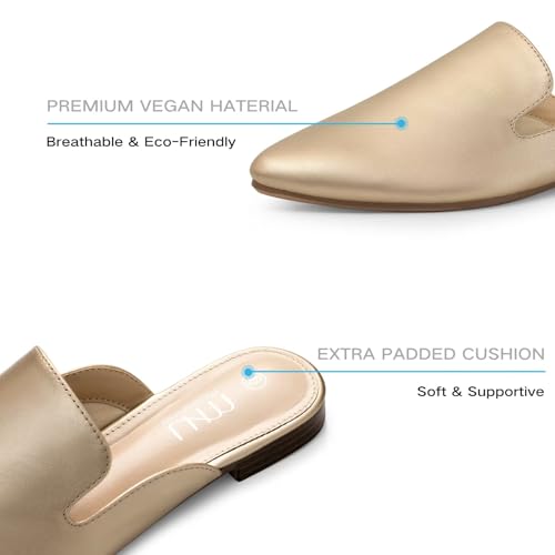 Image of MUSSHOE Women's Pointed Toe Mule Flats: Comfortable Lightweight Slip On Backless Loafers with Memory Foam for Office Work & Dressy Casual Wear
