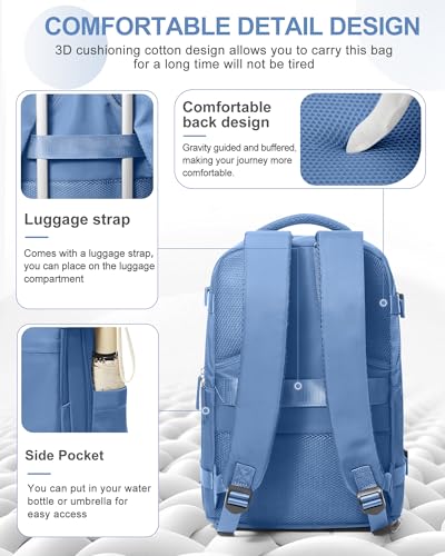 Image of coowoz Travel Backpack for Women Man Carry On Backpack Mochila de Viaje Waterproof Teacher Personal Item Backpack Travel Bag Essentials Rucksack Airplane Accessories Must Haves Sky Blue Small