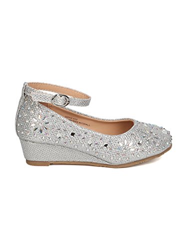 image for Little Angel Girls Glitter Leatherette Rhinestone Ankle Strap Wedge He