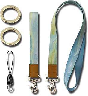 Lanyards for Key 2PCS Wrist Lanyard and Neck Lanyard Set with 2 Keyrings Cool Lanyard for Key Chain, Cell Mobile Phone, Id Badge Holder