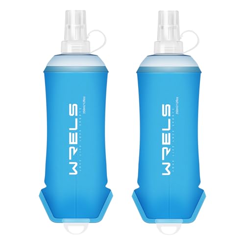 ソフトフラスク ランニング ボトル 500ml/350ml/200ml ハイドレーション 給水ボトル 水筒 折り畳み マラソン トレイルラン 登山 ジョギング 防塵キャップ付き(350ml*2個、青)（Amazon）