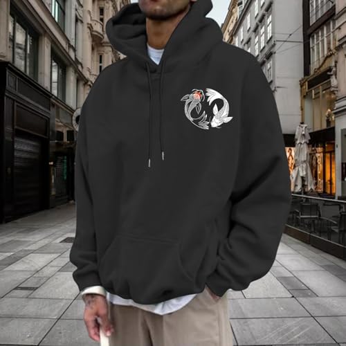 Mens Graphic Hoodies - Japanese Carp Drawstring Pullover Sweatshirts,Fall Winter Fashion Top Party Clothes3