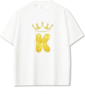 تيشرت قطن ابيض كاجوال مطبوع عليه حروف تاج (K) مقاس (S)