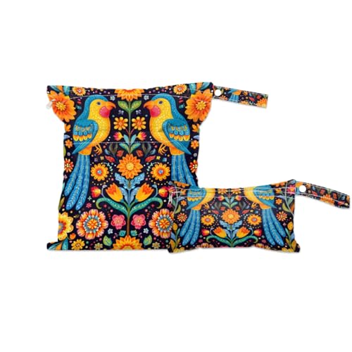 GzLeyigou 2 Set Birds Wet Dry Bags for Baby Cloth Diapers Reusable Storage Bag for Travel,Beach,Pool,Daycare,Stroller,Gym,Laundry,Dirty Clothes,Swimsuits & Wet Clothes, Abstract Bird Wet Bag