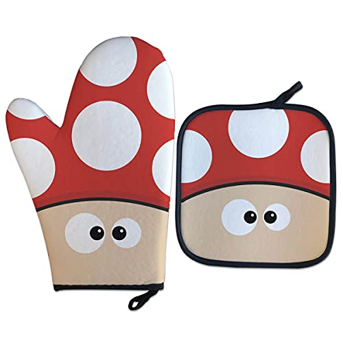 Kit Luva Térmica de Forno Cogumelo Games Cozinha Geek cor:Vermelho