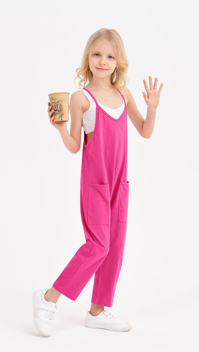 Jumpsuits for Girls Kids Casual Sleeveless Jumpsuits Spaghetti Strap Romper Long Pants with Pockets - Image 4