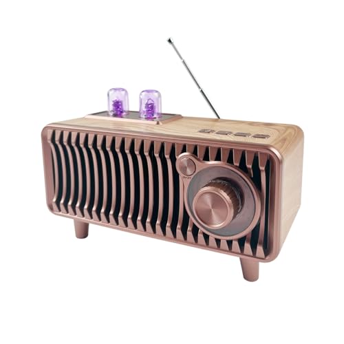 CYBORIS Retro Bluetooth Speaker Radio, Walnut Wood Vintage Rotary FM Radio, 20W Dual Speakers Stereo,with U Disk/TF Card/Aux Player Function,Wireless Speakers for Home, Office Decor (Rosewood-Gold)
