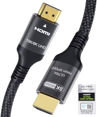 Certified 10K 8K HDMI 2.1 Cable 48Gbps 1.64 FT, Ultra High Speed HDMI Cable Ethernet CEC 4K 240Hz 200Hz 180Hz 165Hz 144Hz 120Hz 8K 60Hz ARC eARC HDCP2.3 HDR10+ PC Laptop TV Monitor Projector