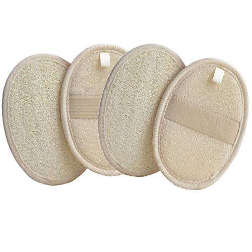 Aniboow (4 Packs) Exfoliating Loofah Sponge Pads, Natural Luffa Material Loofah Sponge for Men and Women, Perfect for Bath Shower and Spa