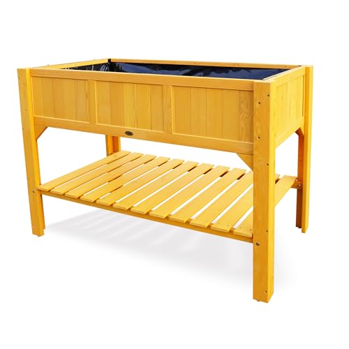 HABAU Hochbeet mit Ablage und Pflanzfolie, für Balkon und Garten, aus Holz, 119 x 57 x 90 cm