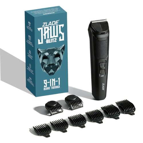 Image of Zlade Jaws Blitz 9-in-1 Beard Trimmer for Men | 40 Length Settings 0.5mm to 20mm | Self-Sharpening Blades | USB-C Fast Charging, 90min runtime (Black)