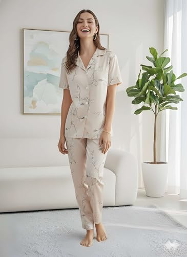 Image of Women Lycra Night Suit Set | Premium Soft Nightwear Pajama Set | Stylish Comfortable Sleepwear for Ladies | Elegant Lounge Wear Night Dress