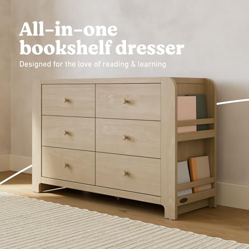 Image of Graco Read-with-Me 6 Drawer Dresser with Bookshelves - GREENGUARD Gold Certified Storage for Baby and Kids Room, Interlocking Drawer System (Driftwood)