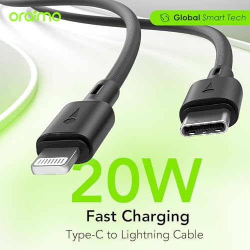 Image of Oraimo 20W Fast Charging Cable for iPhone | Type-C to iPhone | 480 Mbps Data Transfer | Tangle-Free, Bend-Proof & Heat-Resistant | Compatible with iPhone, iPad & MacBook | 1M Length (OCD-CL54)