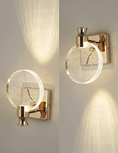 Image of Aomesinc Crystal Wall Sconce Nordic Style LED Wall Lamps Simple Creative Lights for Living Room Bedroom Bedside Dresser Bathroom Corridor(A,Golden,Small)