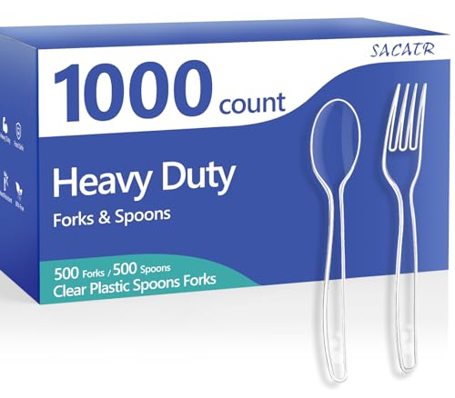 1000 Count Plastic Silverware Heavy Duty - 500 Spoons, 500 Forks, BPA-Free, Heat Resistant, Disposable Plastic Utensils Set, Plastic Cutlery Set, Plasticware Bulk for Party