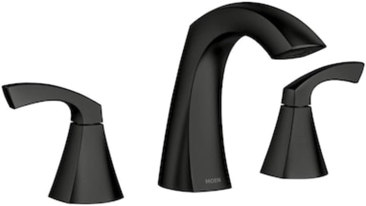 Moen Wraps Matte Black 2-Handle Widespread Bathroom Sink Faucet with Drain