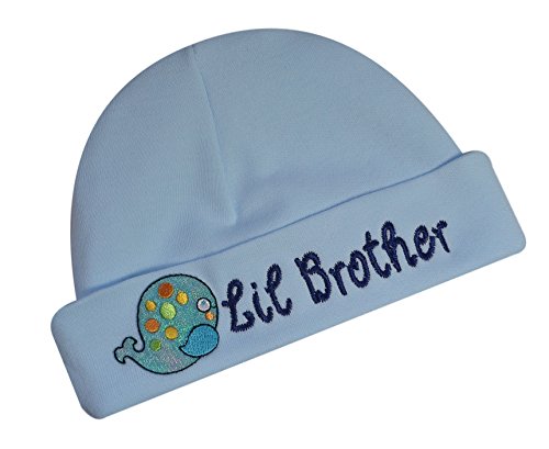 Little Brother Hat Keepsake Embroidered Infant Hat with Whale for Baby Boys Blue