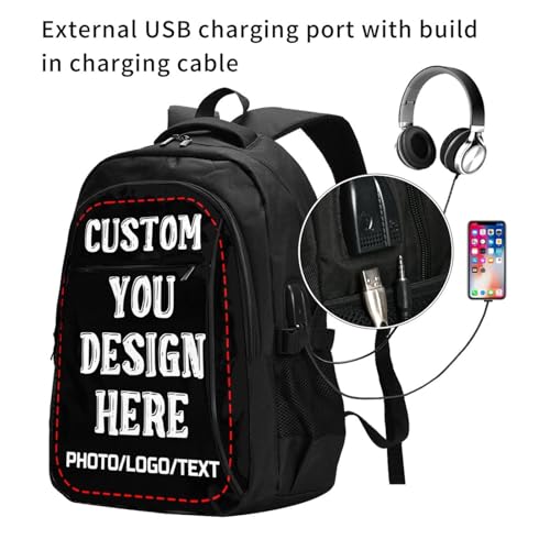 Personalized Backpack for Men Women, Custom Waterproof Laptop Bag with Name, Customized Travel Computer Bag with USB Port 18in2