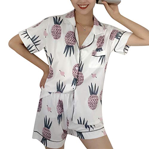guohanfsh Conjunto de pijama feminino de duas peças com estampa fofa de abotoar para dormir, blusa d