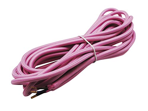 Cable decorativo de tela 2x0.75mm, 5 metros, color rosa, ideal para iluminación y decoración en interiores y eventos.