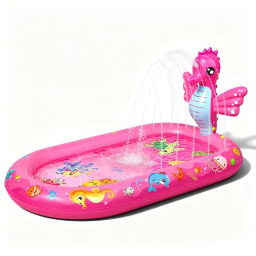 Planschbecken für Kinder, 3 in 1 Seepferdchen Kinderpool, Planschbecken Baby, Watermatte für Kind, Verdicktes Material mit Wasserschlauch, Sommer Wasserspielzeug für Jungen und Mädchen ab 1 Jahr