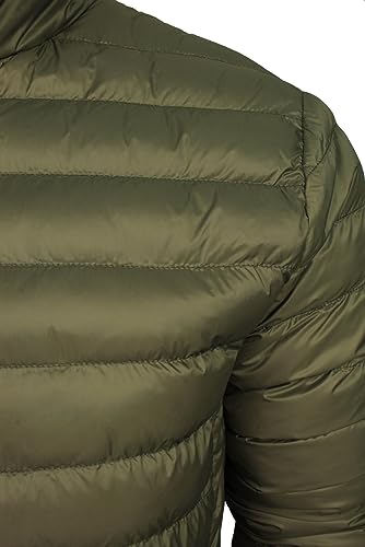 Xact Men's Insulated Funnel Neck Quilted Puffer Jacket, Soft Fleece-Lined Collar, Front Zipped Hand Pockets (Khaki) XL - Image 3
