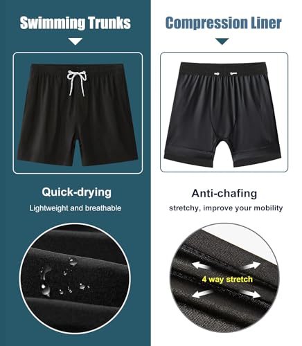 Image of APTRO Men's Swim Trunks with Compression Liner 5 Inch Bathing Suit Beach Swimsuits