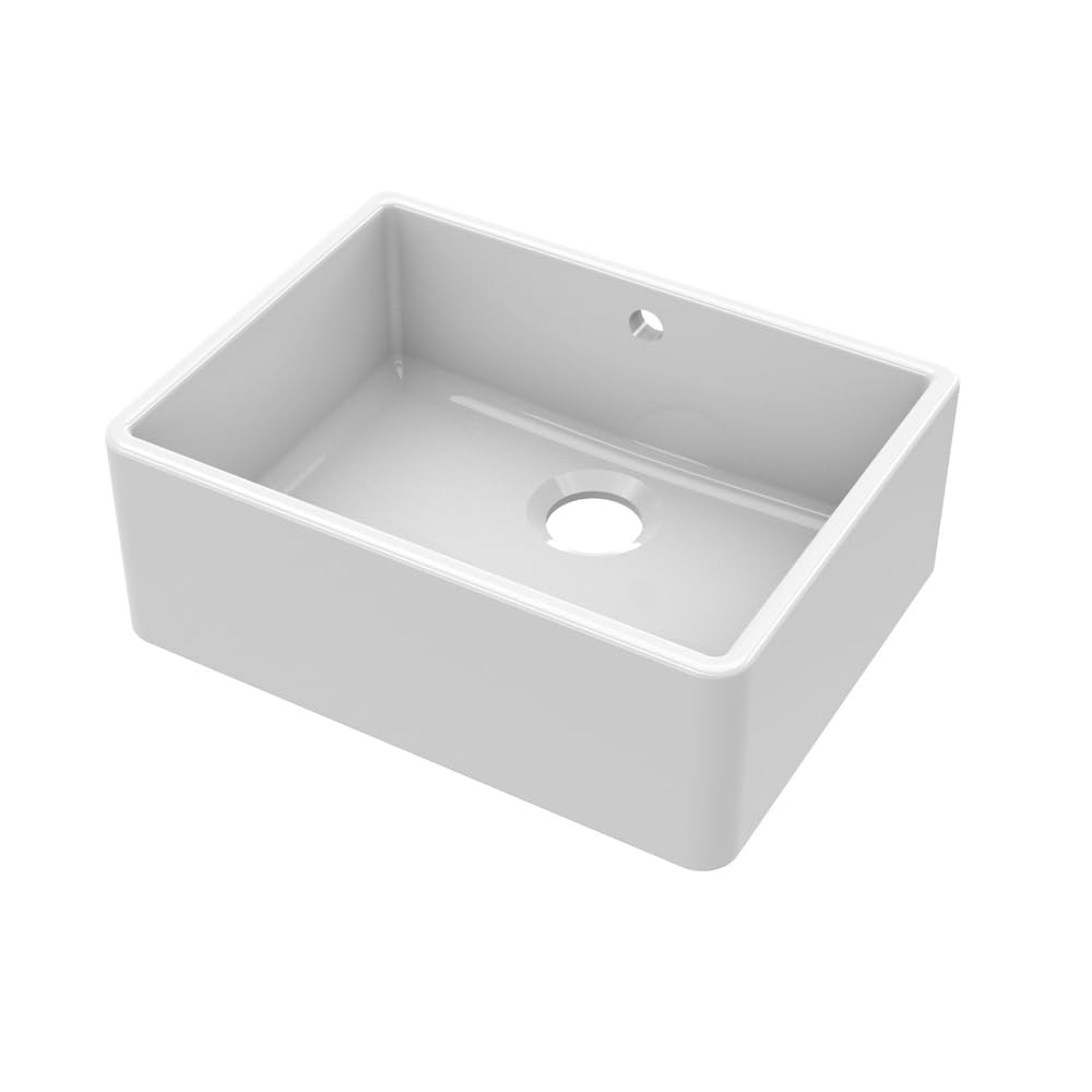 Milano Hendon White Fireclay Ceramic Rectangular Belfast Kitchen Sink - 595mm x 450mm