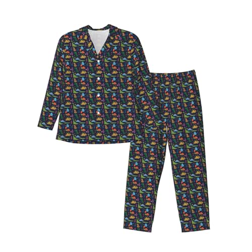 Pyjama homme imprimé feuille de palmier dinosaure avec manches longues et pantalon stretch