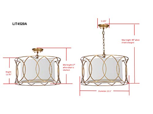 Safavieh Lighting Collection Silas Modern Farmhouse Gold 22-Inch Diameter 1-Light Adjustable Hanging Pendant Light Fixture (Led Bulbs Included) #TOP4