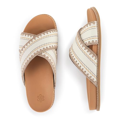 Image of The Sak Penelope Slide Sandal - Women's Flat Fashion Slides with Soft Cushion Sole -Hand Crochet Slip On Sandals For Everyday