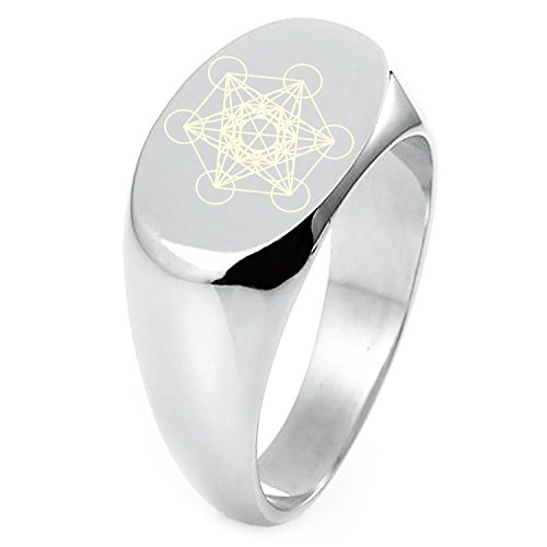Sterling Silver Metatron’s Cube Symbol Oval Flat Top Polished Ring