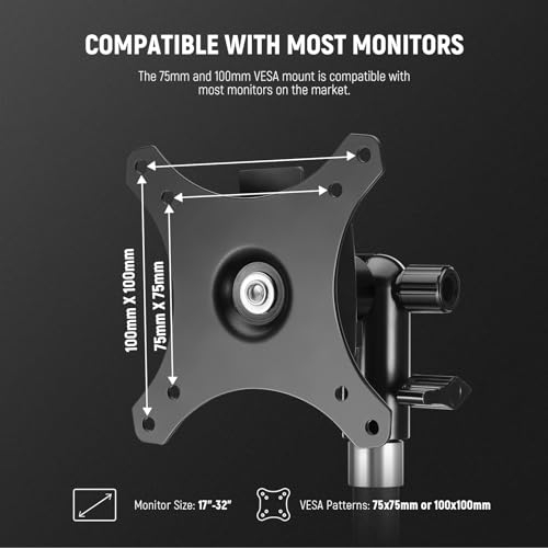 Image of NEEWER Monitor Mount Adapter with Quick Release VESA Mount, 270 Adjustable Metal 5 /8 inch C Stand Light Stand Adapter for Impact Screen Outdoor TV up to 17-32 inch, Max Load 17.5lb /8kg, MA010