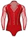 JEATHA Men's Latin Ballroom Dance Outfit Set Jazz Modern Perfomance Leotard Shirt with Elastic Waist Trousers Red X-Large