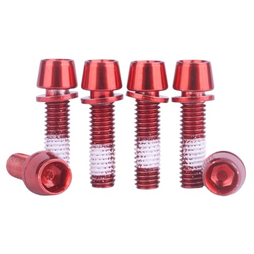 Image of Steel M5x18mm Bolts with Washer, Allen Hex Tapered Screw for Bicycle Stem, Pack of 6 (Red)
