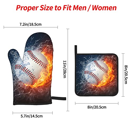 Fire Baseball Oven Mitts And Pot Holders Sets Of 4, Heat Resistant Hot Pads With Polyester Non-Slip Bbq Gloves For Kitchen,Cooking,Baking,Grilling #TOP2