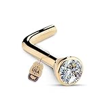 FreshTrends Diamond Nose Ring – 20G 2mm (0.03 ct. tw) Genuine Diamond Nose Stud – 14K Real Gold L Shape Nose Ring – Flush Bezel Set – Made in USA
