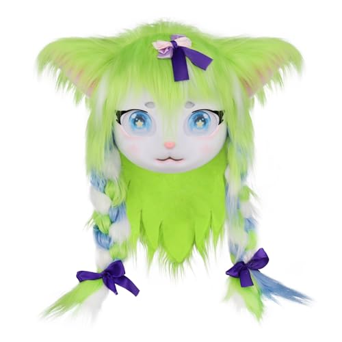 JUNBOON Animal Fluffy Headwear Beast Full Head Mask Doll Headgear Halloween Fursuit Cosplay Costume