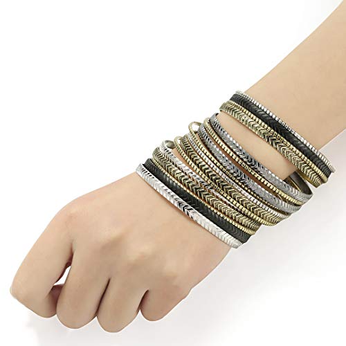 Ensoul Arrow Stripe Mixed Metal Aztec African Indian Multi Women Bangles Bracelets Set of 16/2.68" Dia.4