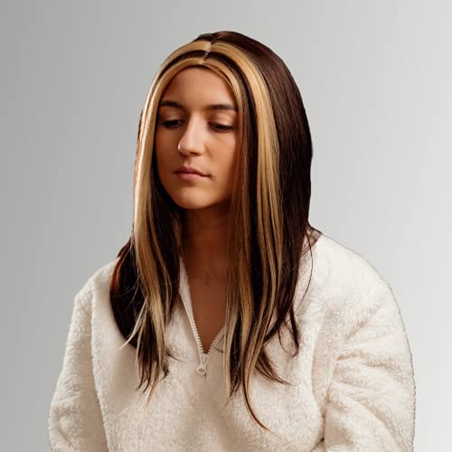 Long Straight Highlights Wigs for Women Synthetic Blonde Highlights Hair Wigs Natural Looking Middle Part Ombre Brown Heat Resistant Fiber Daily Cosplay Party