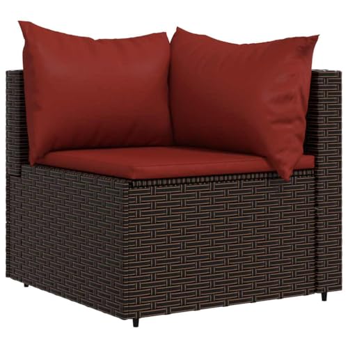 vidaXL Garten Ecksofa, Gartensofa mit Kissen Stahlrahmen, Modular Sofa für Garten Terrasse, Gartenmöbel Loungemöbel, Braun Poly Rattan