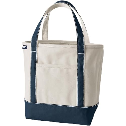 Lands' End Natural Open Top Canvas Tote Natural/radiant Navy X-Large Regular Handle