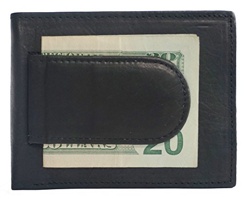 Genuine Leather Magnetic Money Spring Clip Horizontal Bifold Wallet Id Holder