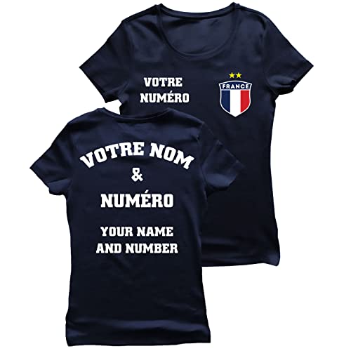 lepni.me Maillot Football Femme Votre Nom et Votre Numéro | T-Shirts France Foot pour Femmes | Cadeaux pour Le Championnat d'europe Coupe du Monde 2022 (M Navi Blue Multicolore)