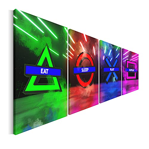 Revolio Impression sur toile pour salon - Œuvre d’art moderne - Décoration murale design - Peintures sur toile multi-pièces 4 pièces - Type C - 160 x 50 cm - Console de jeu Gamer Game Salle de jeu Cover