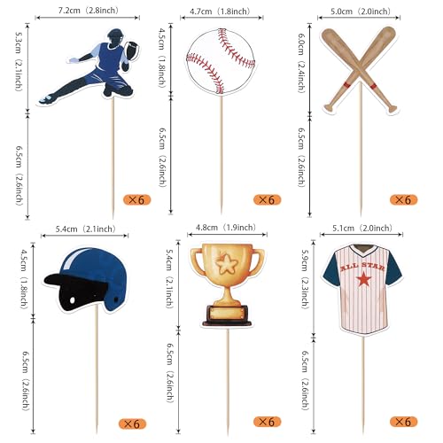 Rsstarxi XM749 36 Pack Baseball Cupcake Toppers Baseball Birthday Cake Decorations Sport Ball Baseball Players Sports Theme Cupcake Picks thumb #1