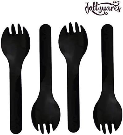 Jollywares Colorful 5.3” Premium Quality Disposable Plastic Spork (Black)(1 Pack of 50 pcs)